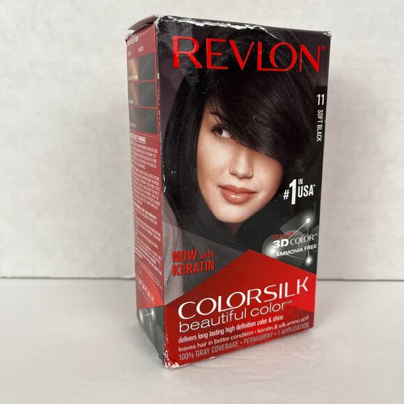 Revlon Colorsilk Hair Color Permanent 11 Soft Black Ammonia Free Keratin TornBox - Picture 1 of 6